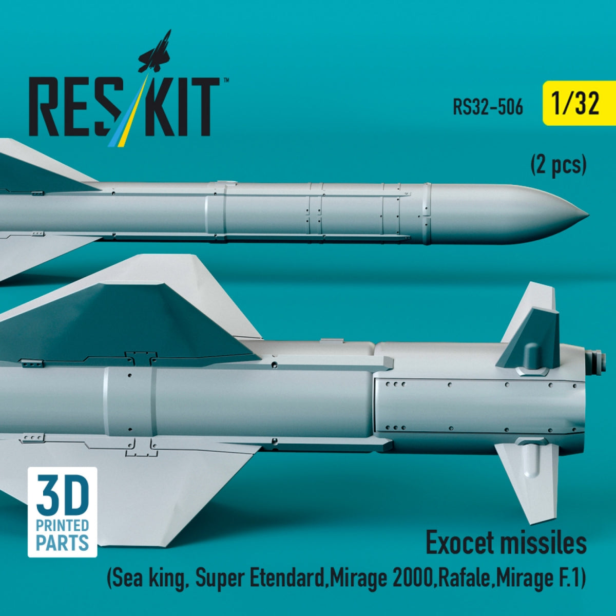 RESKIT RS32-0506 Exocet missiles (2 pcs) (Sea King, Super Etendard, Mirage 2000, Rafale, Mirage F.1) (3D Printed) 1/32 – obrázek 3
