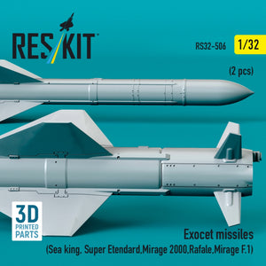 RESKIT RS32-0506 Exocet missiles (2 pcs) (Sea King, Super Etendard, Mirage 2000, Rafale, Mirage F.1) (3D Printed) 1/32 – obrázek 3