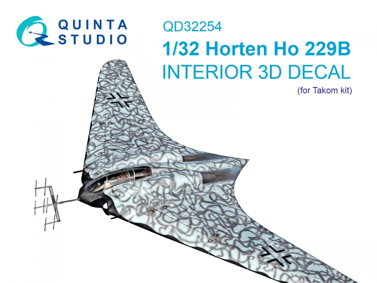 Quinta Studio QD32254 Horten Ho 229B 3D-Printed &amp; colored Interior on decal paper (Takom) 1/32