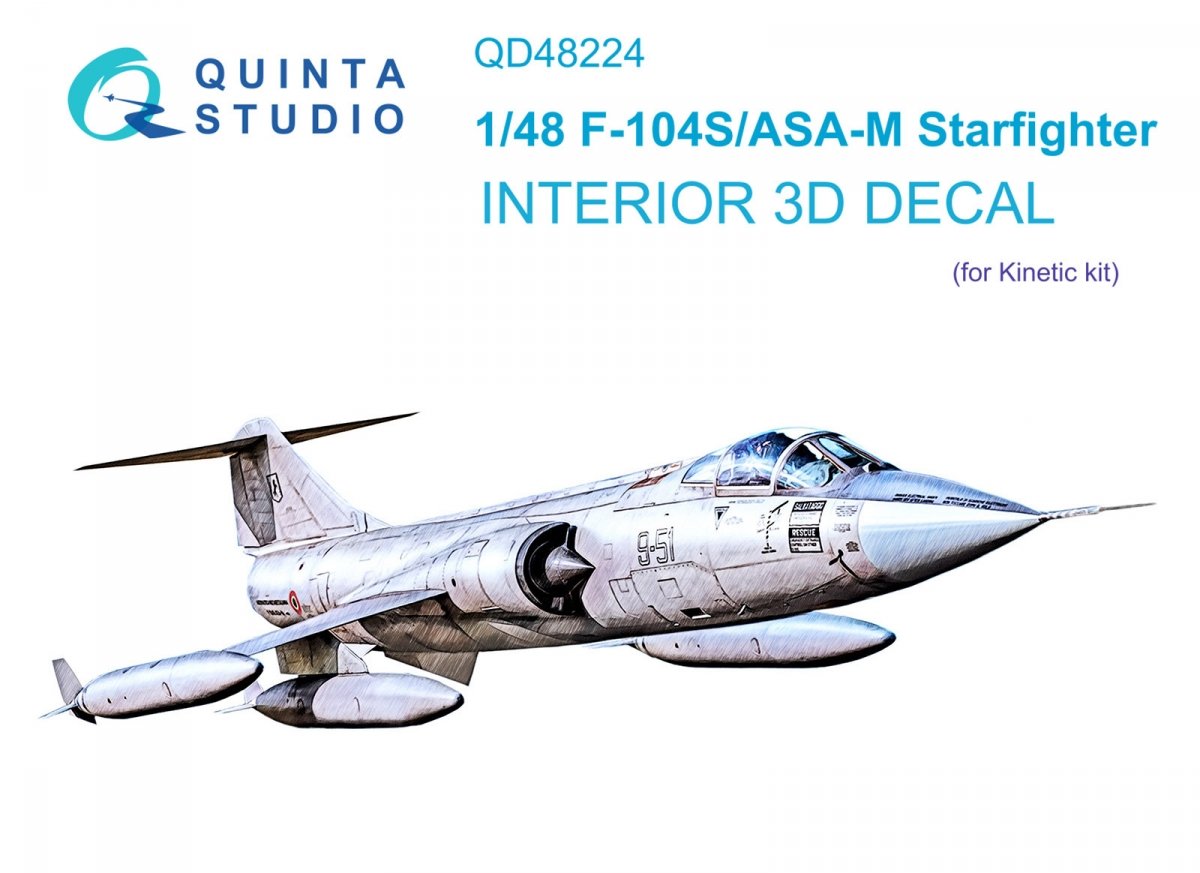 Quinta Studio QD48224 F-104S/ASA-M 3D-Printed &amp;amp; colored Interior on decal paper (Kinetic) 1/48