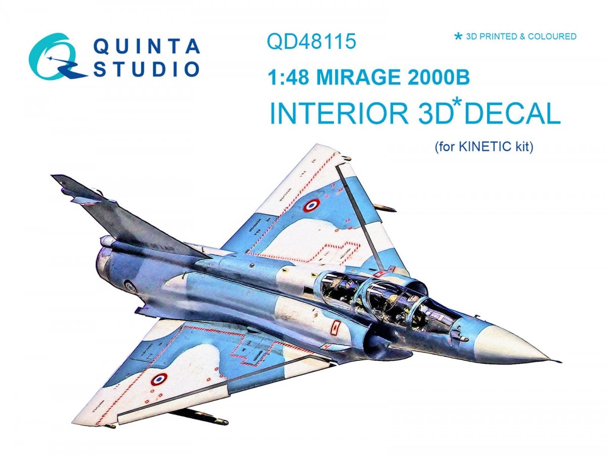 Quinta Studio QD48115 Mirage 2000B 3D-Printed &amp; colored Interior on decal paper (for Kinetic kit) 1/48