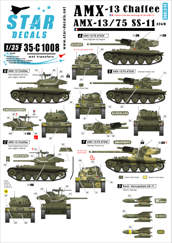 Star Decals 35-C1008 AMX-13 Chaffee &amp;amp; AMX-13 SS-11 1/35