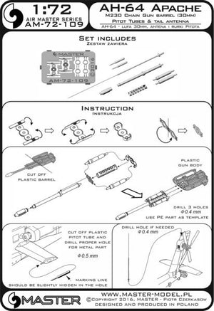 Master AM-72-109 AH-64 Apache - M230 Chain Gun barrel (30mm), Pitot tubes and tail antenna (resin, PE and turned parts) 1/72 – image 6