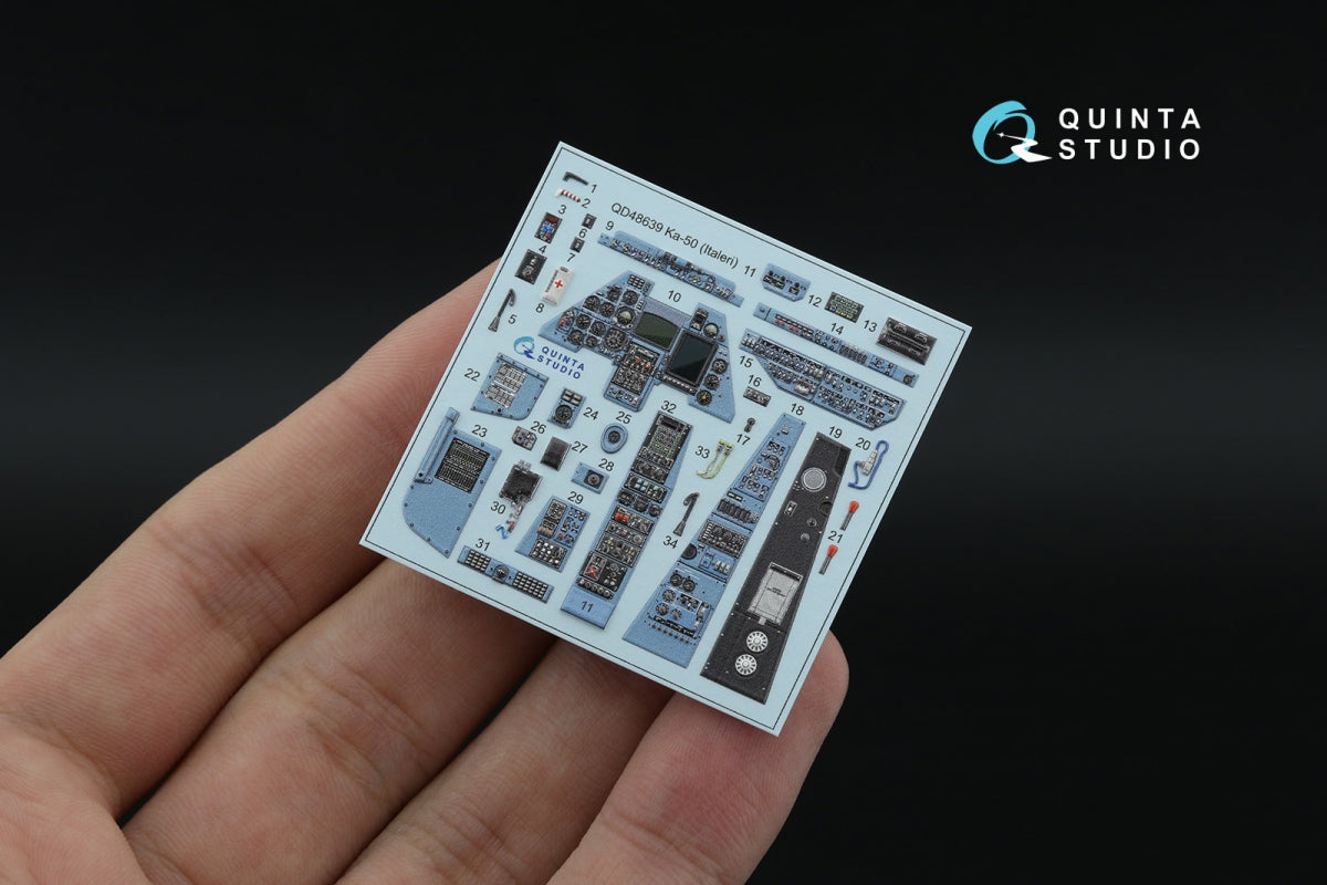 Quinta Studio QD+48639 Ka-50 (blue-grey panels) 3D-Printed &amp; coloured Interior on decal paper (Italeri) (with 3D-printed resin parts) 1/48