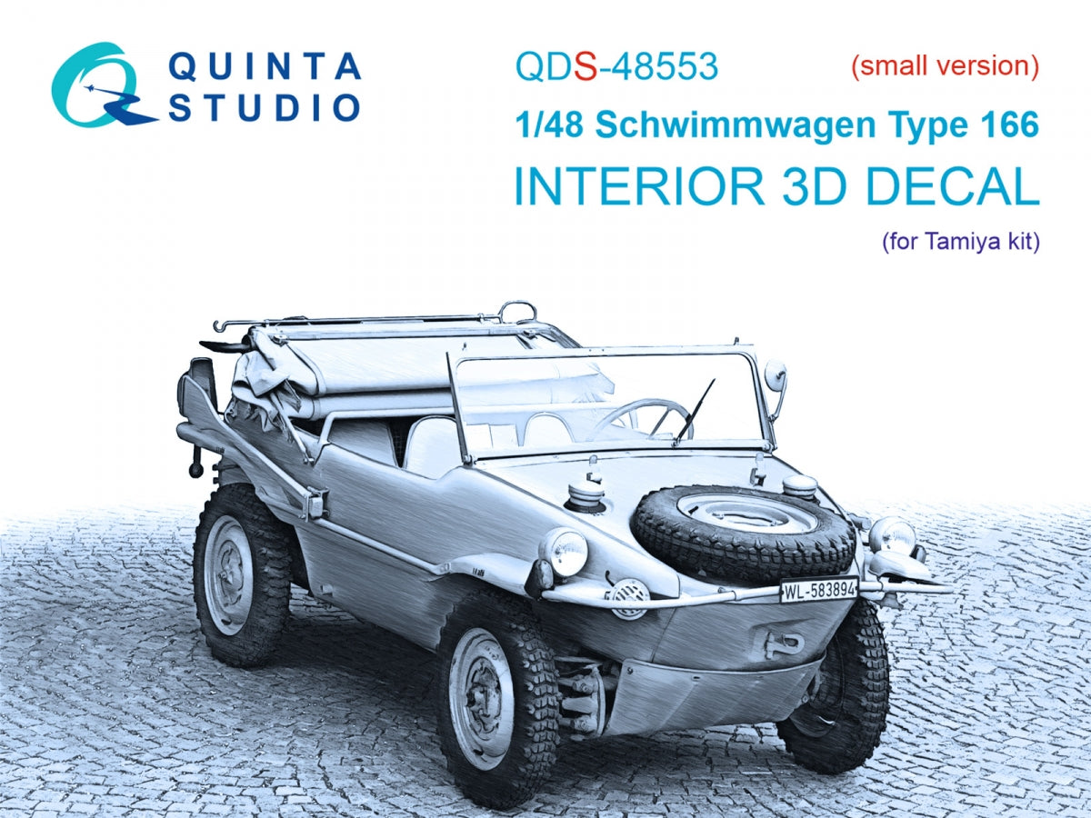 Quinta Studio QDS-48553 Schwimmwagen type 166 3D-Printed &amp; colored Interior on decal paper (Tamiya) (small version) 1/48