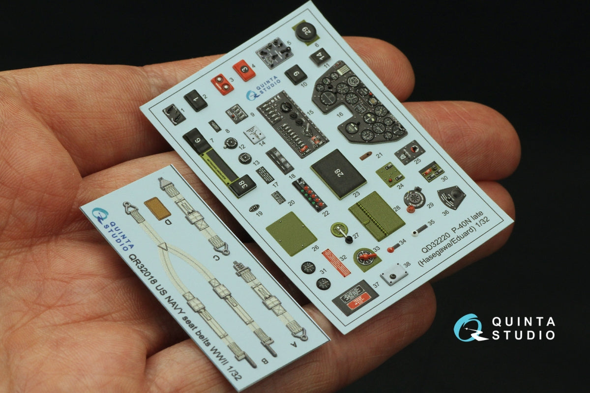 Quinta Studio QD32220 P-40N late 3D-Printed colored Interior on decal paper (Hasegawa/Eduard) 1/32 – obrázek 3