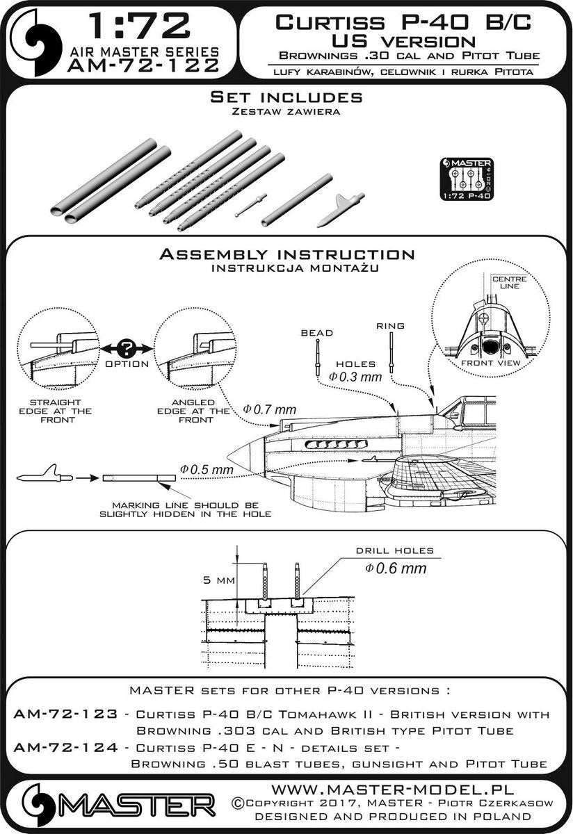 Master AM-72-122 Curtiss P-40 B/C - US version - .30 cal Browning rifle barrels and US version Pitot tubes (1/72) – image 4