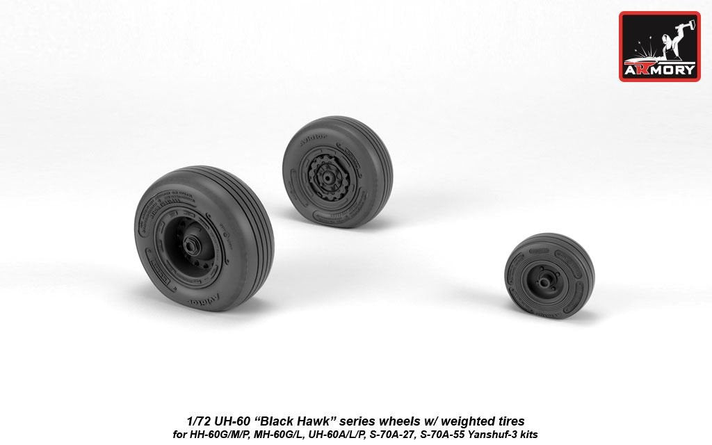 Armory Models AW72334 UH-60 Black Hawk wheels w/ weighted tires 1/72 – Bild 2