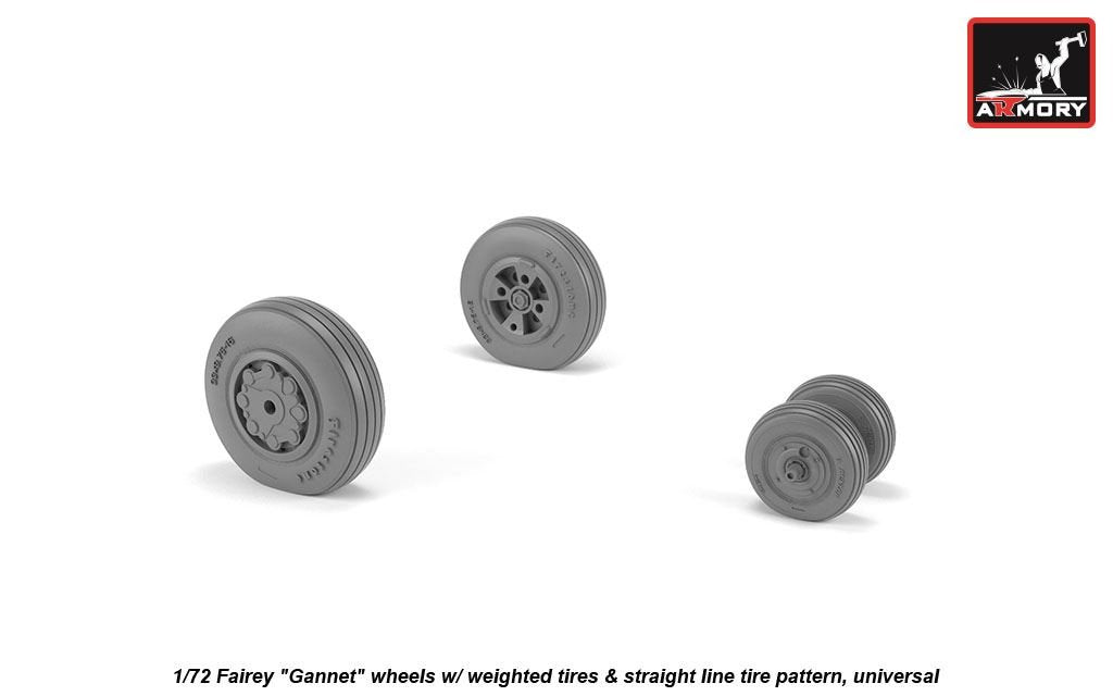 Armory Models AW72412 Fairey Gannet early type wheels w/ weighted tires of straight tire pattern 1/72