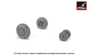 Armory Models AW72412 Fairey Gannet early type wheels w/ weighted tires of straight tire pattern 1/72