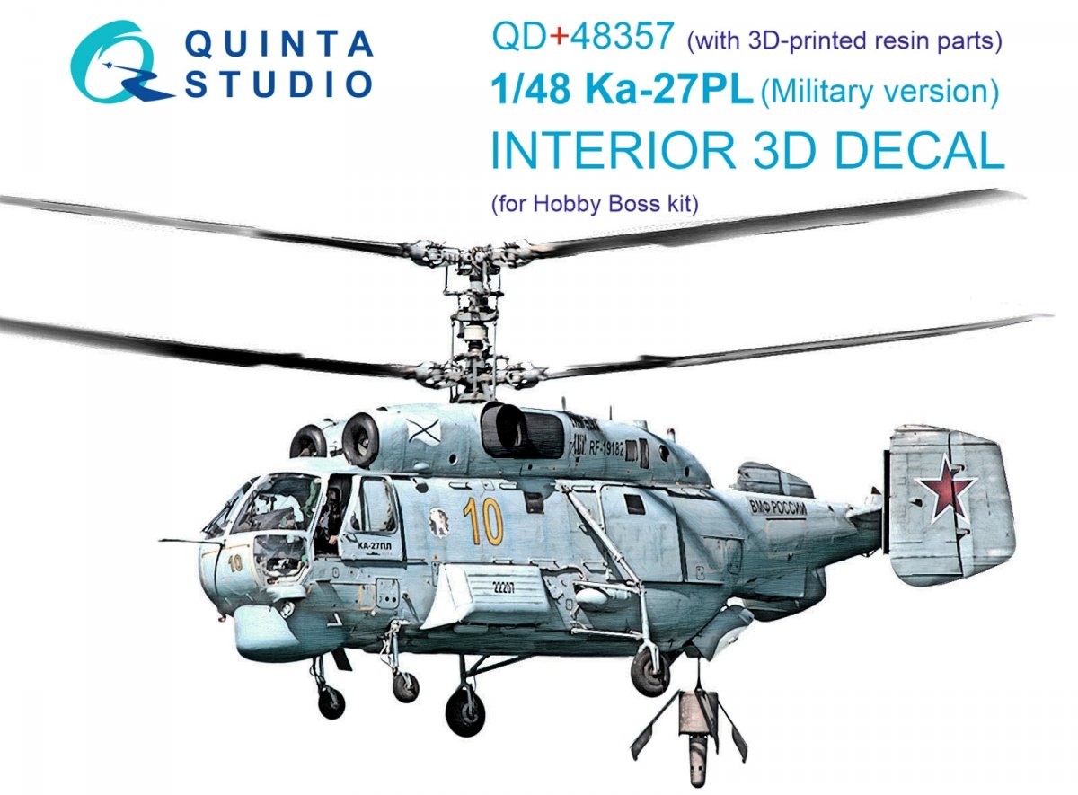 Quinta Studio QD+48357 Ka-27PL Military version 3D-Printed &amp; colored Interior on decal paper (Hobby Boss) (with 3D-printed resin parts) 1/48