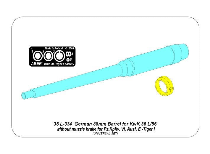 Aber 35L-334 Tiger I Ausf.E 88mm Barrel without muzzle brake 1/35