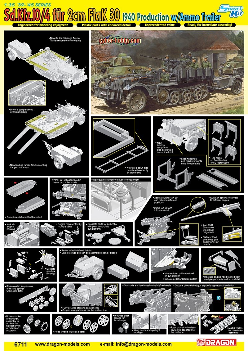 Dragon 6711 Sd.Kfz.10/4 fur 2cm FlaK 30, 1940 Production w/Ammo Trailer 1/35 – image 2