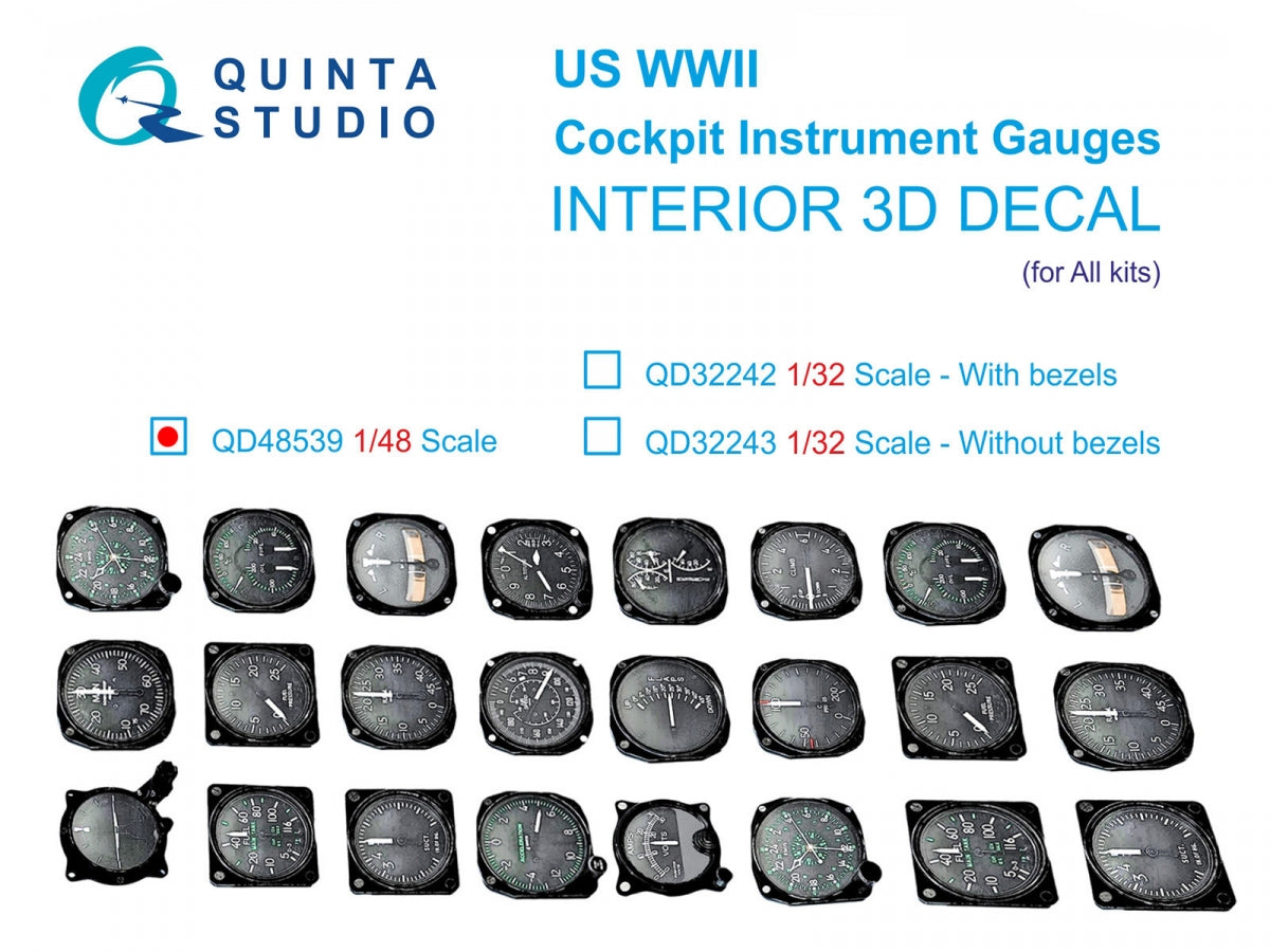Quinta Studio QD48539 US WWII Cockpit instrument gauges 3D-Printed &amp;amp; colored Interior on decal paper (All Kits) 1/48