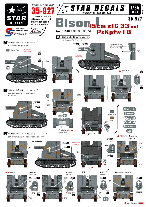 Star Decals 35-927 Bison I 15cm sIG 33 auf PzKpfw IB 1/35