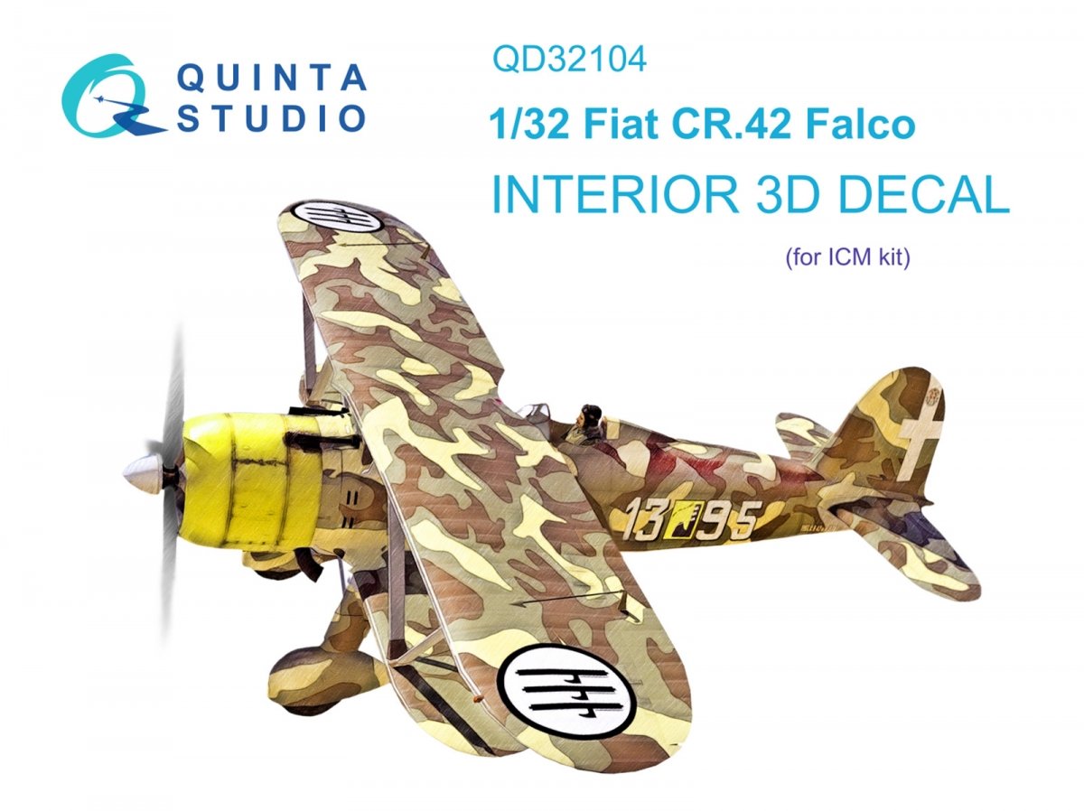 Quinta Studio QD32104 Fiat CR.42 3D-Printed &amp; colored Interior on decal paper (ICM) 1/32