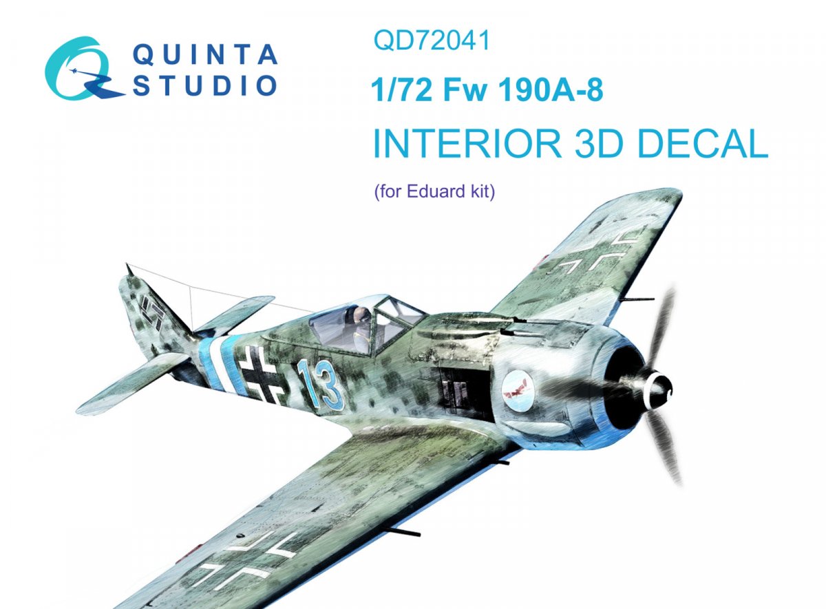Quinta Studio QD72041 Fw 190A-8 3D-Printed &amp;amp; colored Interior on decal paper (Eduard) 1/72