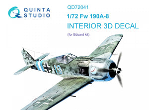 Quinta Studio QD72041 Fw 190A-8 3D-Printed &amp;amp; colored Interior on decal paper (Eduard) 1/72