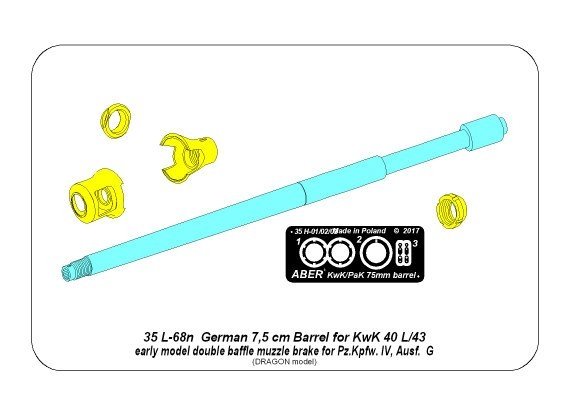 Aber 35L-068N 75mm KwK40L/43 barrel with early muzzle brake for German Panzer IV Ausf.G tanks 1/35 – imagen 2