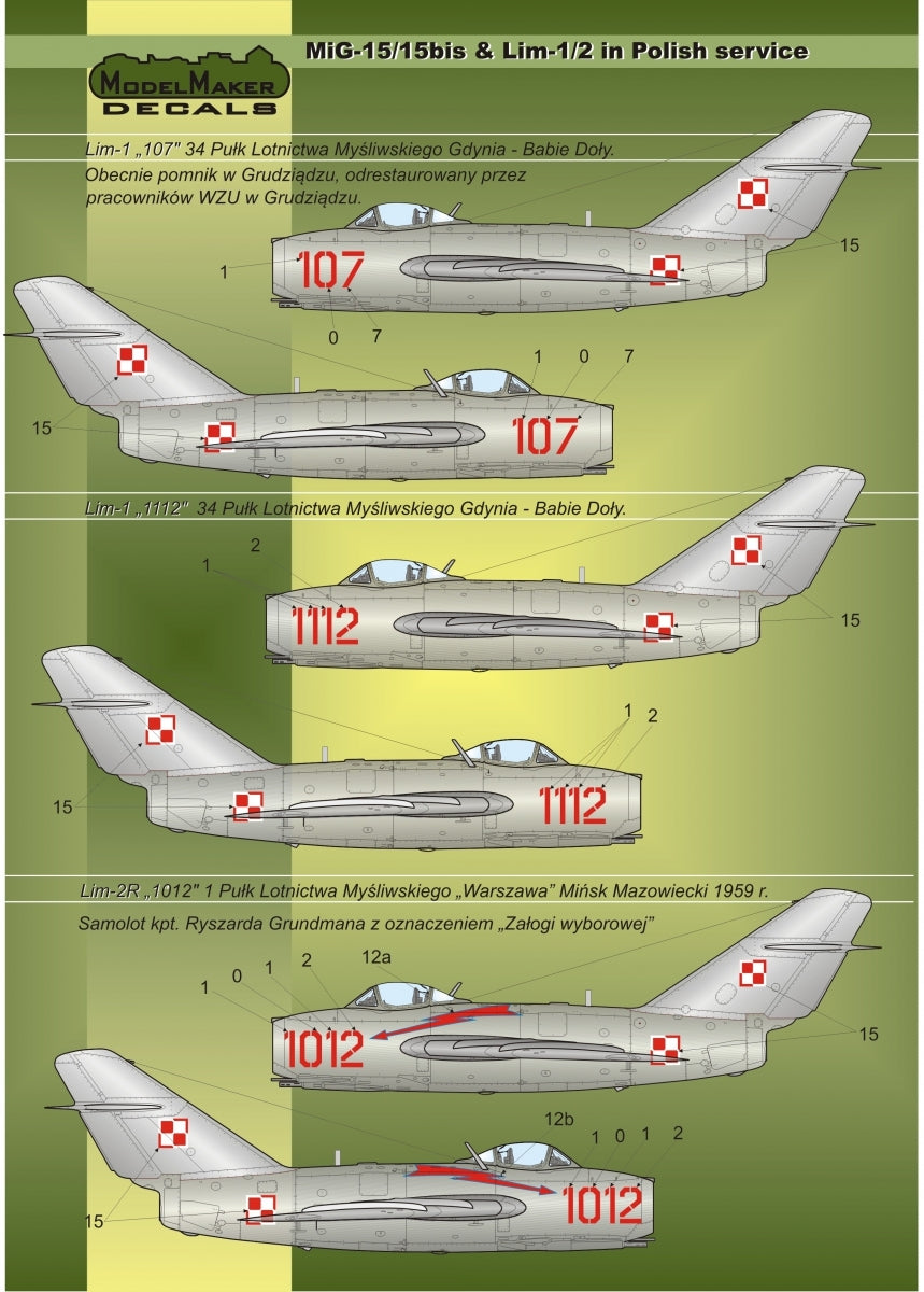 ModelMaker Decals D48023 MiG-15/15bis &amp;amp; Lim-1/2 in Polish service – image 4