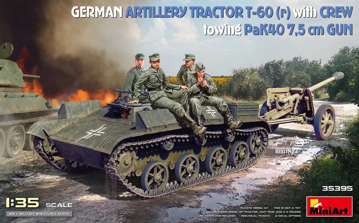 MiniArt 35395 GERMAN ARTILLERY TRACTOR T-60(r) &amp; CREW Towing PaK40 GUN 1/35