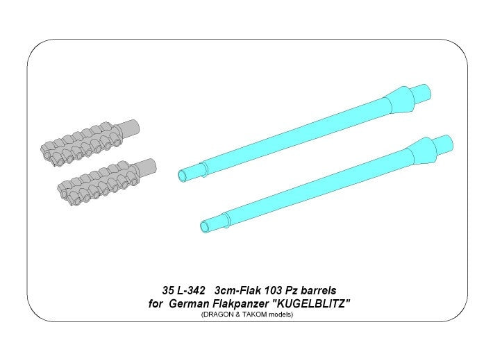 Aber 35L-342 Two German 3cm Flak 103 barrels for "Kugelblitz" tanks / Set of two 3cm Flak 103 barrels for German anti-aircraft tanks "Kugelblitz" 1/35