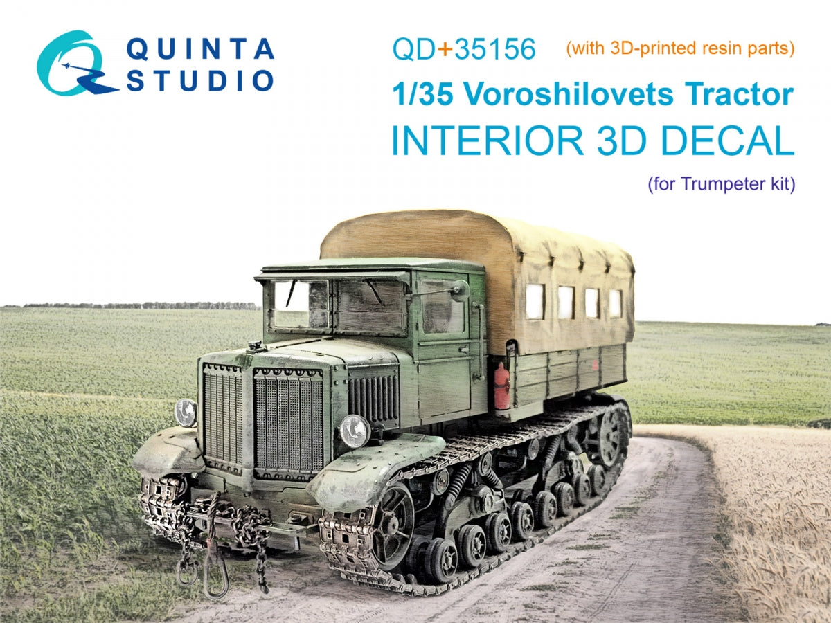 Quinta Studio QD+35156 Voroshilovets Tractor 3D-Printed &amp; coloured Interior on decal paper (Trumpeter) (with 3D-printed resin parts) 1/35