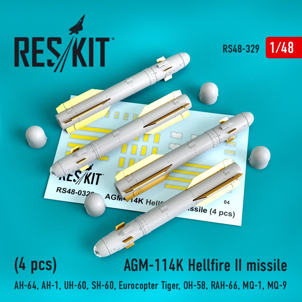 RESKIT RS48-0329 AGM-114K HELLFIRE II MISSILES (4PCS) 1/48