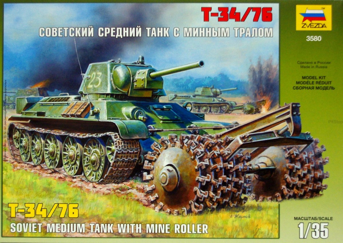 Zvezda 3580 Soviet T-34/76 Tank With Mine Roller 1/35
