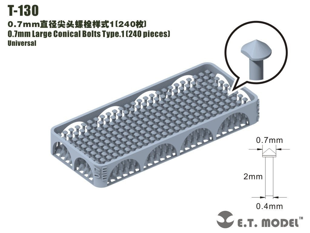 ET Model T-130 0.7mm Large Conical Bolts Type.1 240 pieces