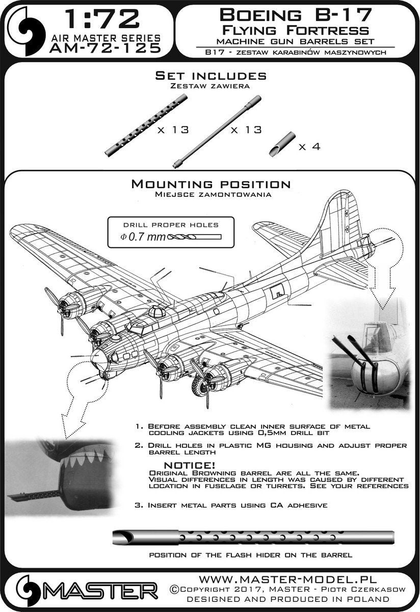 Master AM-72-125 Boeing B-17 Flying Fortress Machine gun barrels set 1/72 – image 4