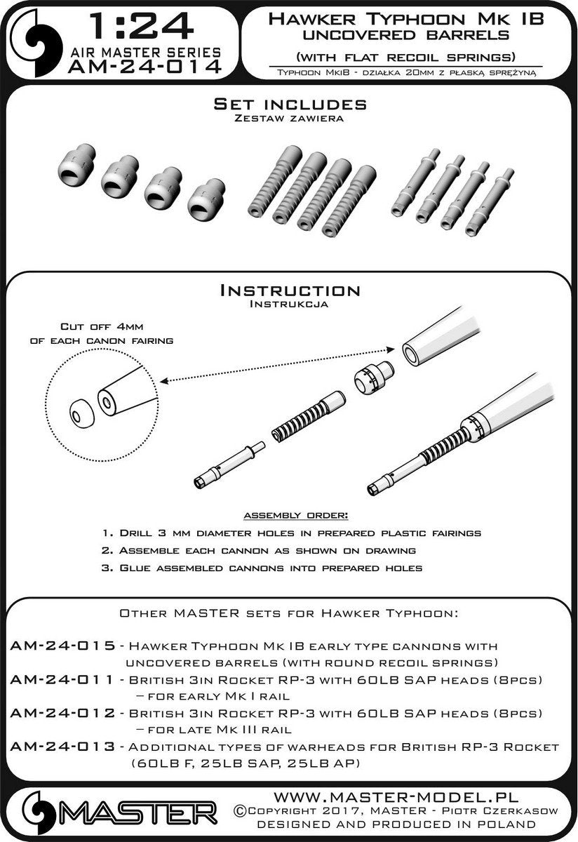 Master AM-24-014 Hawker Typhoon Mk IB - canons de type ancien (sans protections) avec ressort plat (4 pièces) (1/24) – image 4