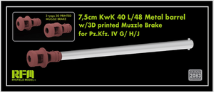 Rye Field Model 2083 7.5 cm KwK 40 L/48 Metal Barrel w/ 3D Printed Muzzle Brake for Pz.Kfz. IV G/H/J 1/35