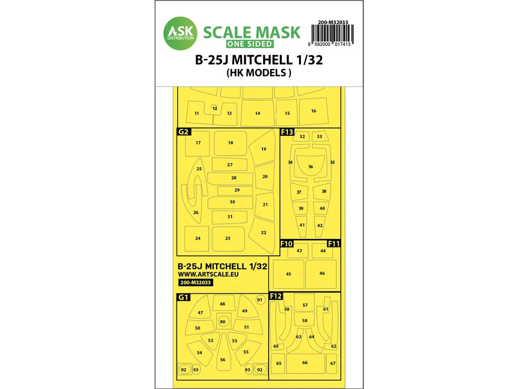 Art Scale Kit M32033 B-25J Mitchell One-Sided Mask for HK Models 1/32