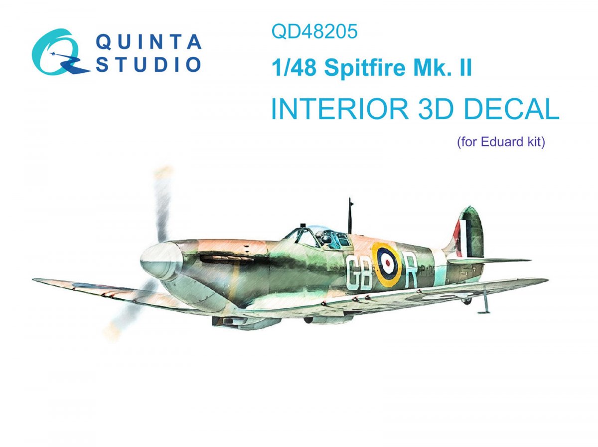 Quinta Studio QD48205 Spitfire Mk.II 3D-Printed &amp; colored Interior on decal paper (Eduard) 1/48