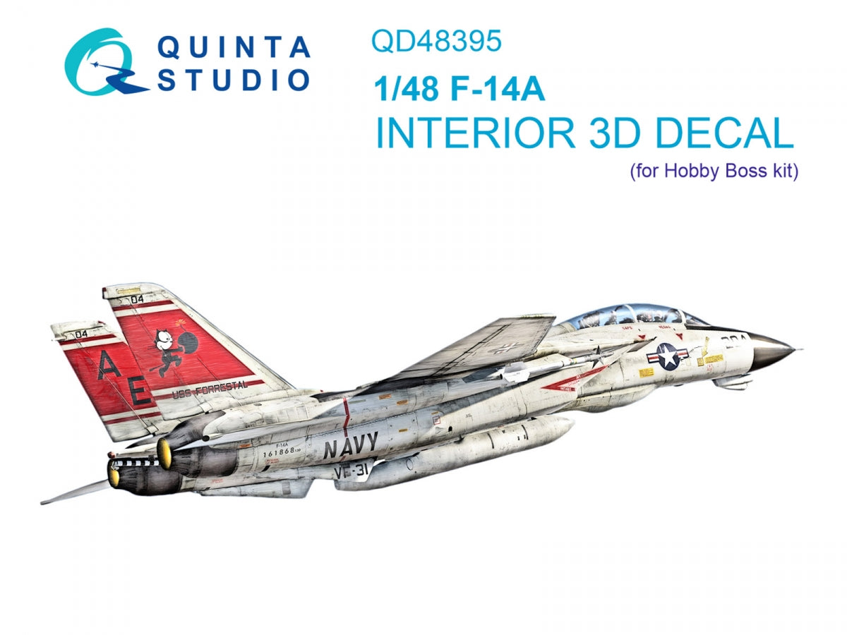 Quinta Studio QD48395 F-14A 3D-Printed &amp;amp; colored Interior on decal paper (Hobby Boss) 1/48
