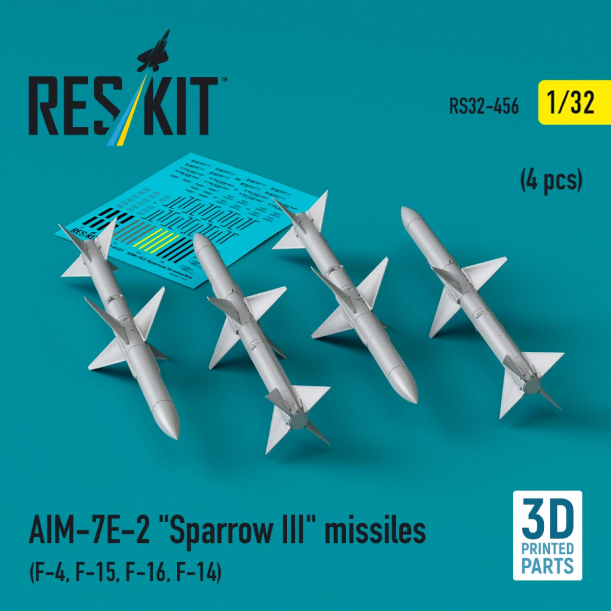 Missiles RESKIT RS32-0456 AIM-7E2 « Sparrow III » (4 pièces) (Impression 3D) 1/32