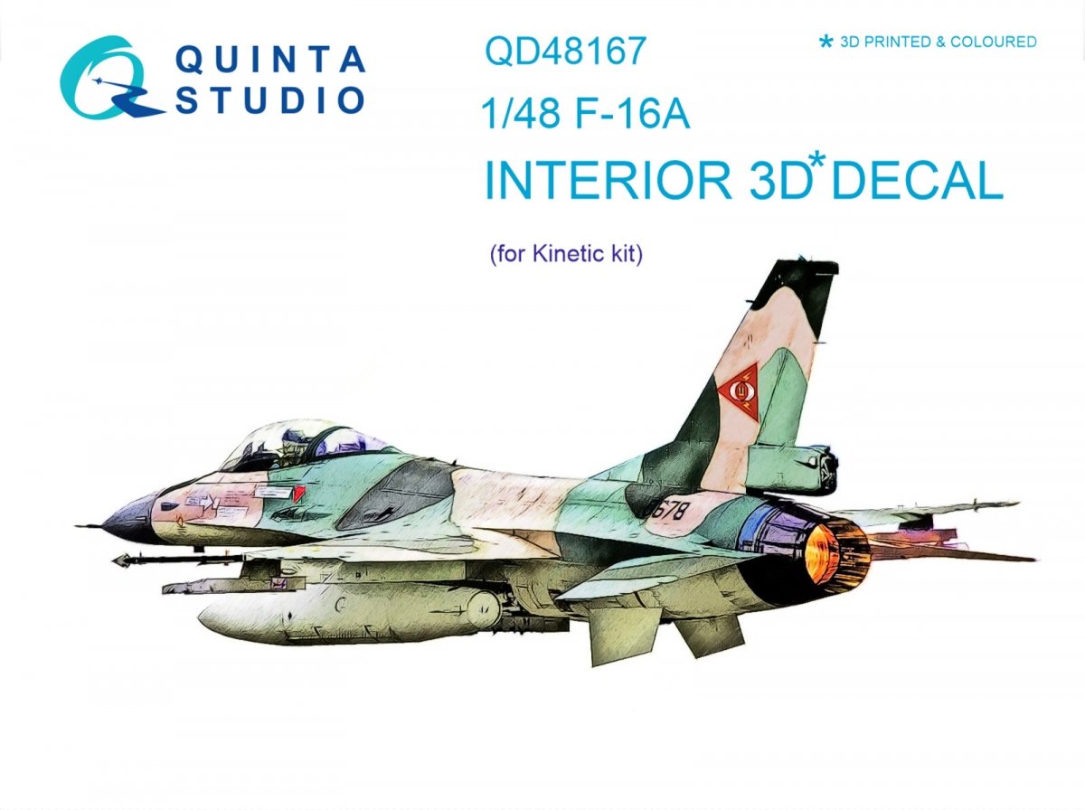Quinta Studio QD48167 F-16A 3D-Printed &amp;amp; colored Interior on decal paper (for Kinetic kit) 1/48