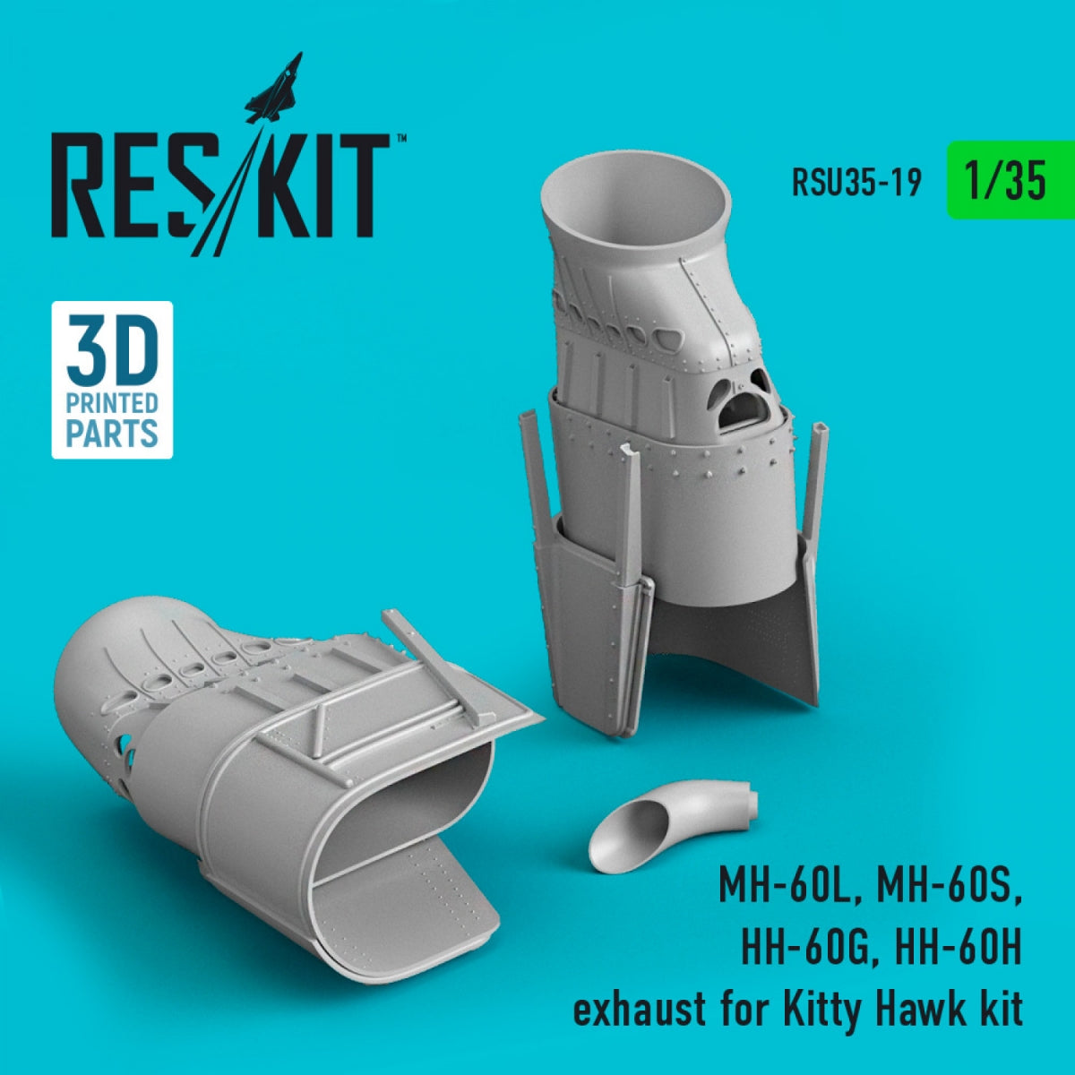 RESKIT RSU35-0019 Échappement pour maquette Kitty Hawk MH-60L, MH-60S, HH-60G, HH-60H (impression 3D) 1/35