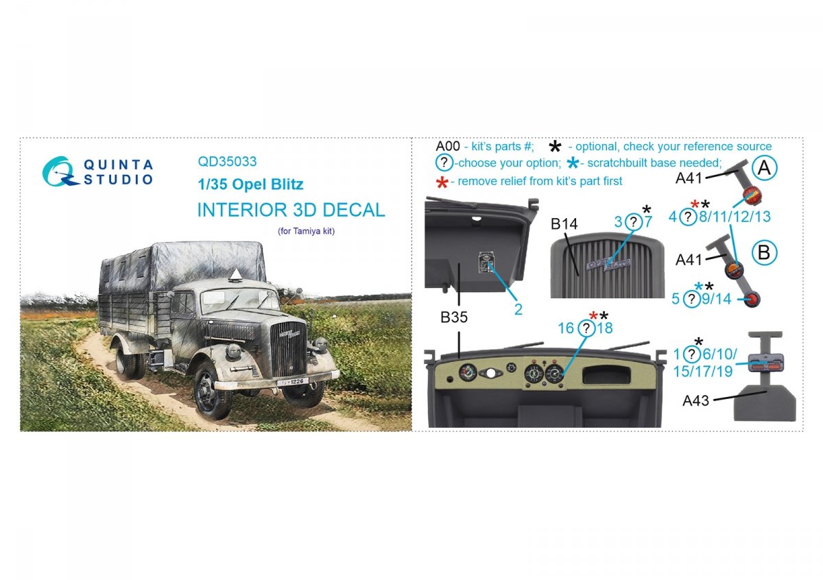 Quinta Studio QD35033 Opel Blitz 3D-Printed &amp;amp; colored Interior on decal paper (Tamiya) 1/35 – Bild 6