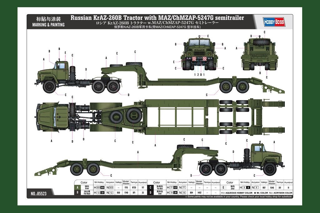 Hobby Boss 85523 Russian KrAZ-260B Tractor with MAZ/ChMZAP-5247G semitrailer 1/35 – obrázek 3