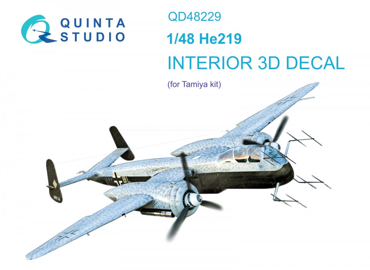 Quinta Studio QD48229 He 219 3D-Printed &amp; colored Interior on decal paper (Tamiya) 1/48