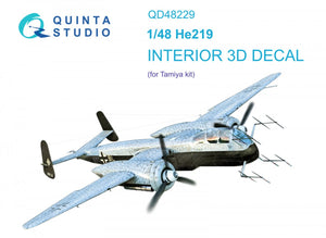 Quinta Studio QD48229 He 219 3D-Printed &amp;amp; colored Interior on decal paper (Tamiya) 1/48