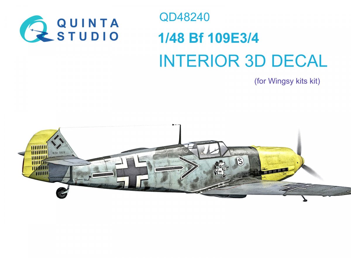 Quinta Studio QD48240 Bf 109E-3/4 3D-Printed &amp; colored Interior on decal paper (Wingsy kits) 1/48