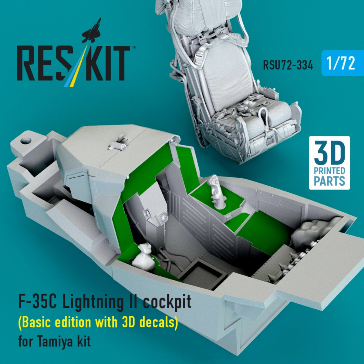 RESKIT RSU72-0334 F-35C Lightning II cockpit (Basic edition with 3D decals) for Tamiya kit (3D Printed) 1/72