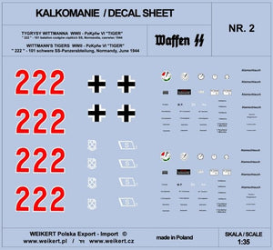 Weikert Decals DEC202 TIGER I - tank 222 - 101st SS Heavy Tank Battalion, Normandy, June 1944 - vol.2 1/35