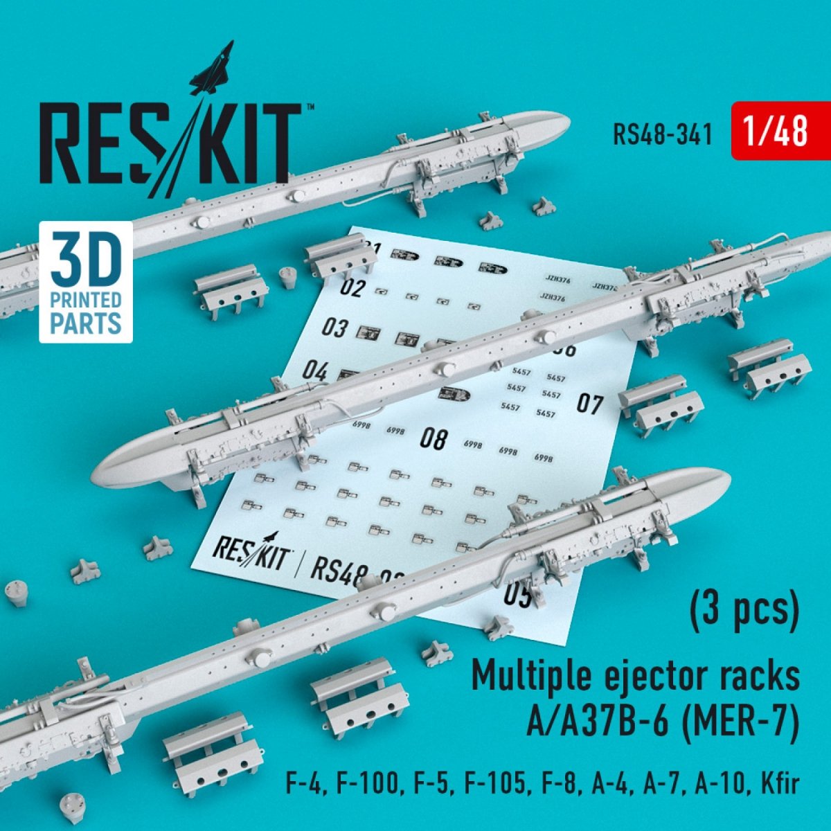 RESKIT RS48-0341 RACKS D'ÉJECTEURS MULTIPLES A/A37B-6 (MER-7) (3 PIÈCES) 1/48
