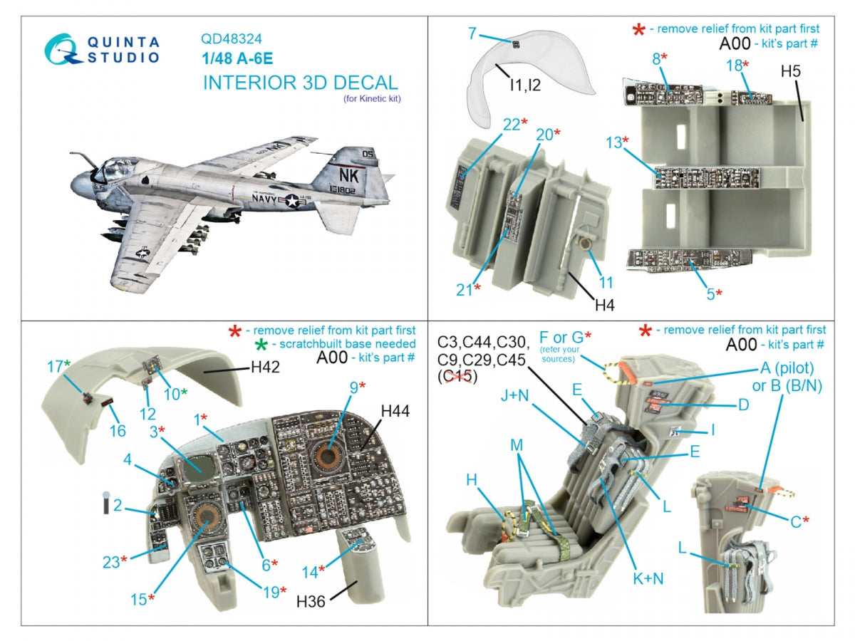 Quinta Studio QD48324 A-6E 3D-Printed colored Interior on decal paper (Kinetic) 1/48 – immagine 2