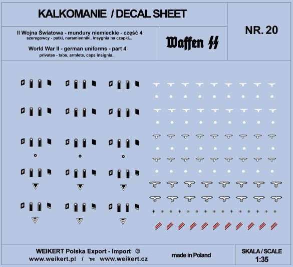 Weikert Decals DEC220 German uniforms - tabs, shoulder boards, cap insignia - WAFFEN SS - ver.4 - vol.20 1/35