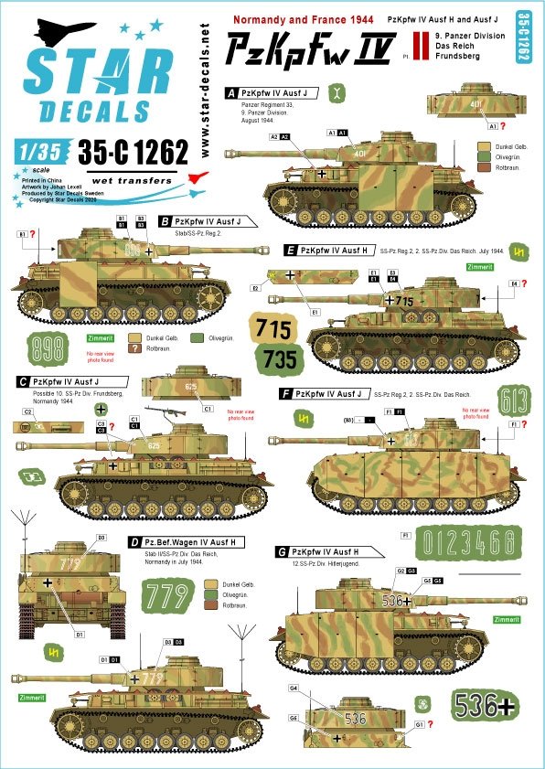 Star Decals 35-C1262 PzKpfw IV in Normandy and France #2 1/35